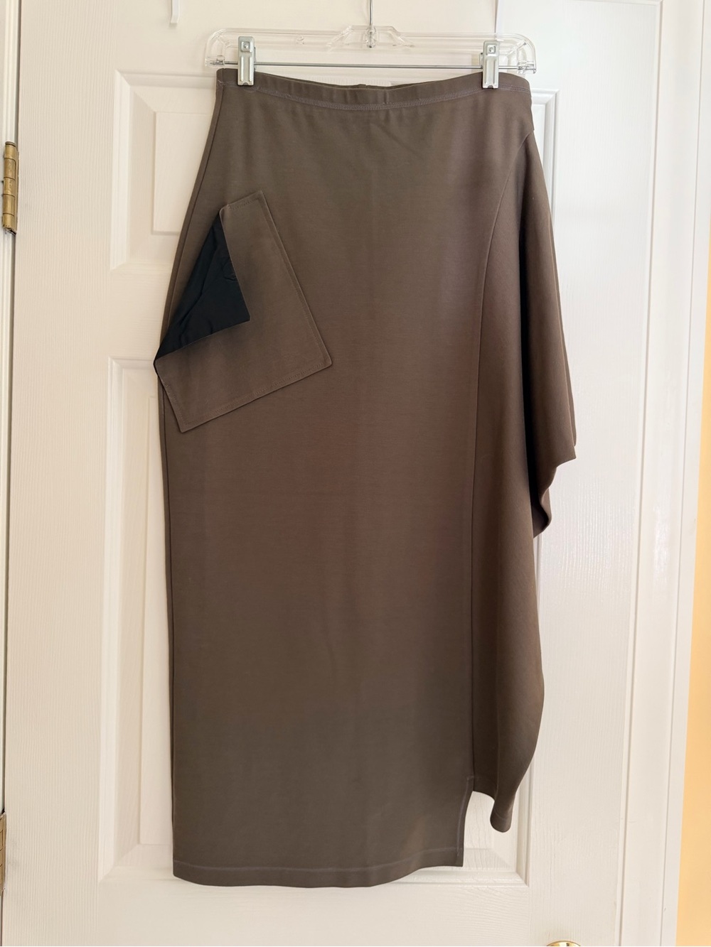 XD XENIA Bare 6 designer faux wrap drape midi skirt, mocha brown, sz S - Picture 1 of 8
